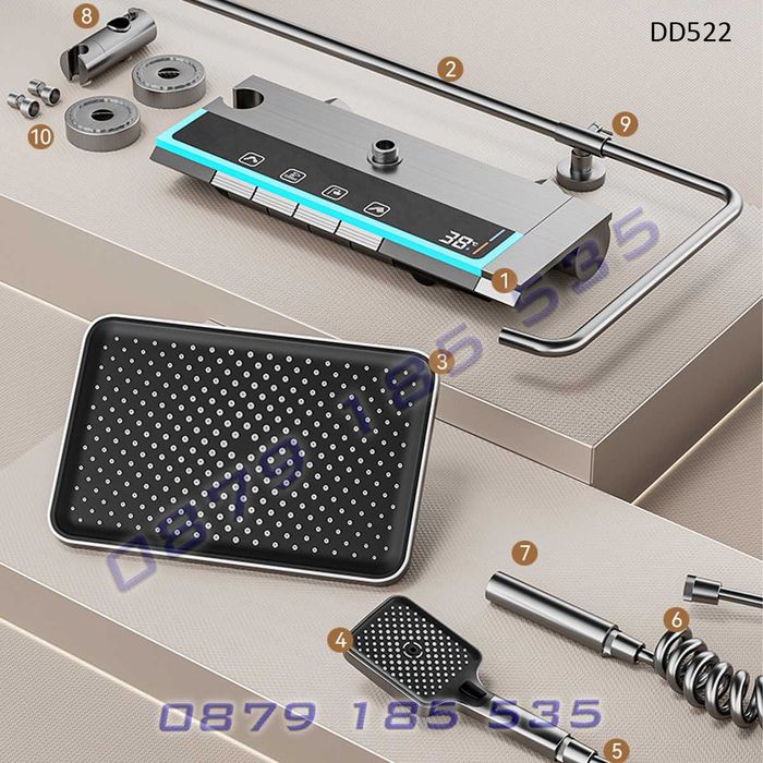 Модерна душ система светещ LED смесител функции пита слушалка лед баня