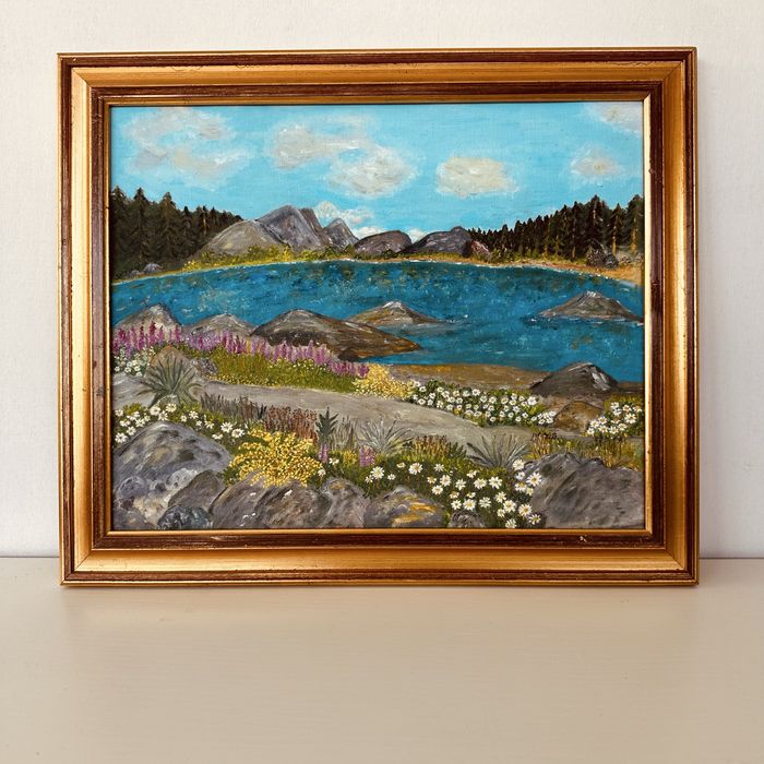 Маслена картина – планински пейзаж с езеро, 41х50 см, с рамка