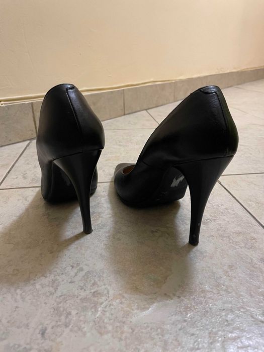 Черни кожени обувки на висок ток - 11 см