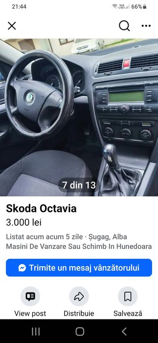 Vănd Skoda Octavia anul 2007 in stare foarte bună toate actele la zi preț 2800 negociabil mai multe detalii in privat