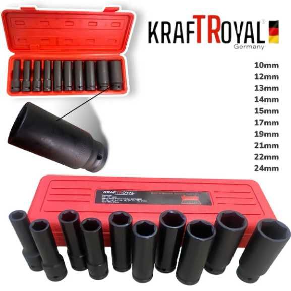 Ударни Удължени Вложки Ковани 1/2 10 Броя 10-24мм KRAFTROYAL Дълги