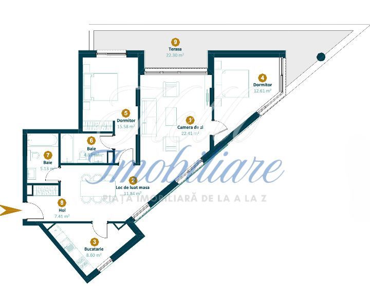 Apartament 3 camere 88,2 mp, terasa 30,3, ansamblu Intre Lacuri