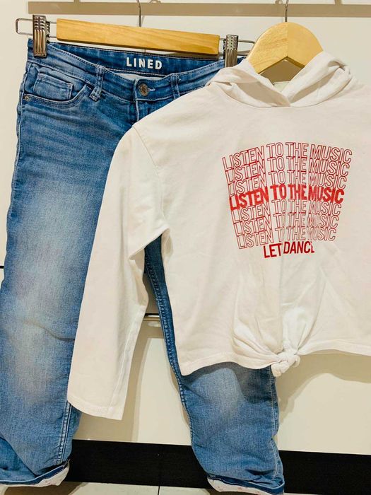 Комплект дънки H&M и суитчър WAIKIKI, 128 см., за дете на 7-8 години.