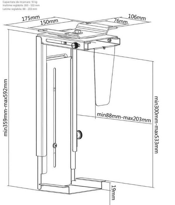 Suport PC montare sub masa extensibil/rotativ