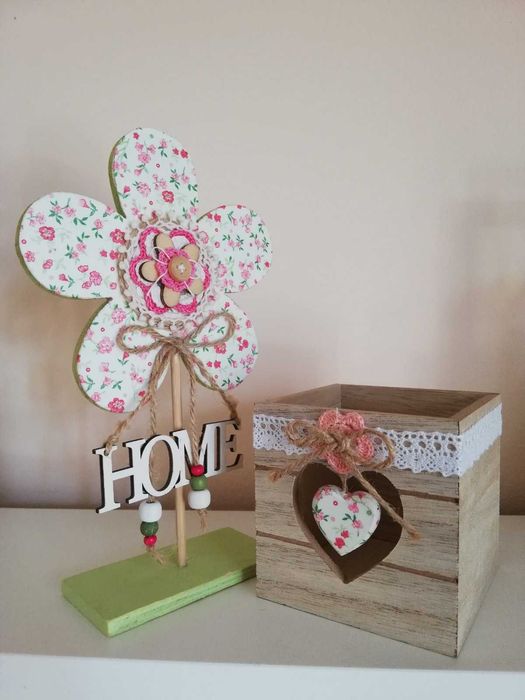 Кутия за чай дървена комплект с ръчна декорация