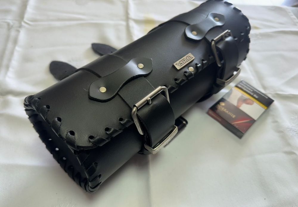 НОВА чанта / цилиндър от естествена кожа за мотор / чопър Тип «буре»