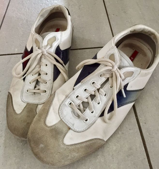 Оригинални мъжки обувки Прада Prada бели плат и велур