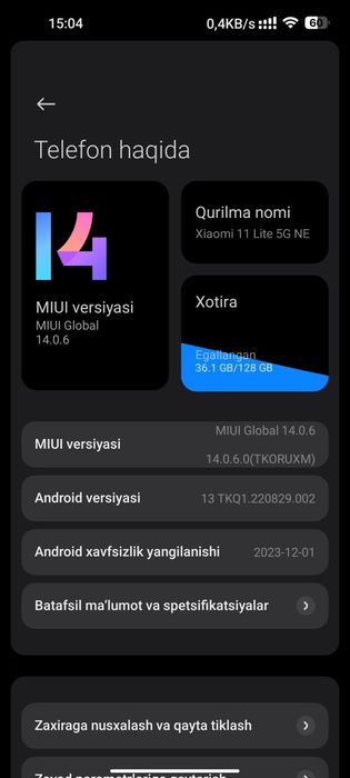 Xiomi 11 lite 5G 128.8+3 aybi umuman yuq