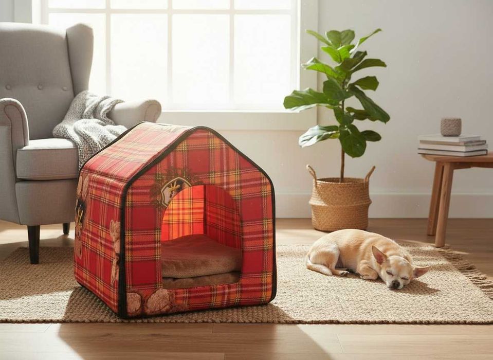 Casuta pliabila pisici si caini mici pat moale detasabil 32x34x30 cm