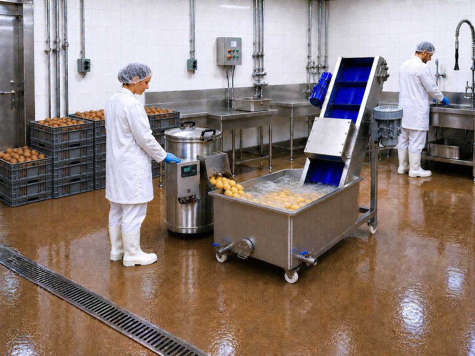 LINIE PROFESIONALĂ PENTRU PRODUCȚIA ȘI AMBALAREA CARTOFILOR TIP FRENCH FRIES – SPĂLARE, CURĂȚARE, TĂIERE, USCARE ȘI VIDARE
