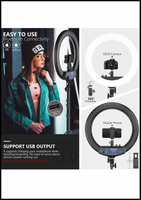 Проф. 18-инчов. Ринг. NEEWER. лед осветление. Фото. Видео. Грим. влог