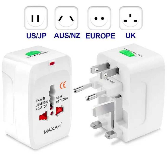 Adaptor priza universal de calatorie UK/US/EU/AU cu protectie