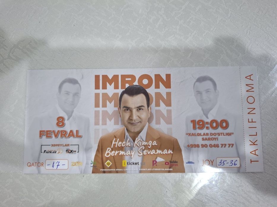 Imron kansertiga bilet sotiladi