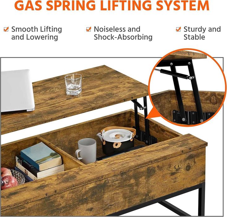 Маса за кафе повдигащ се плот, съхранение странична бюро рустик н141