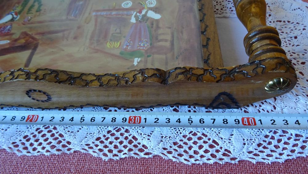 Ръчно рисувана дървена табла за сервиране Елзаски декор Вентидж.