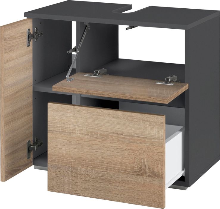 Comoda pentru baie, 60 cm, Gri-Stejar