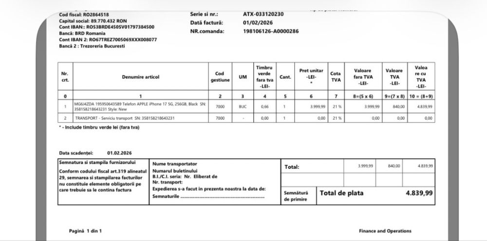 Iphone 17 256 GB, NOU sigilat cu factura