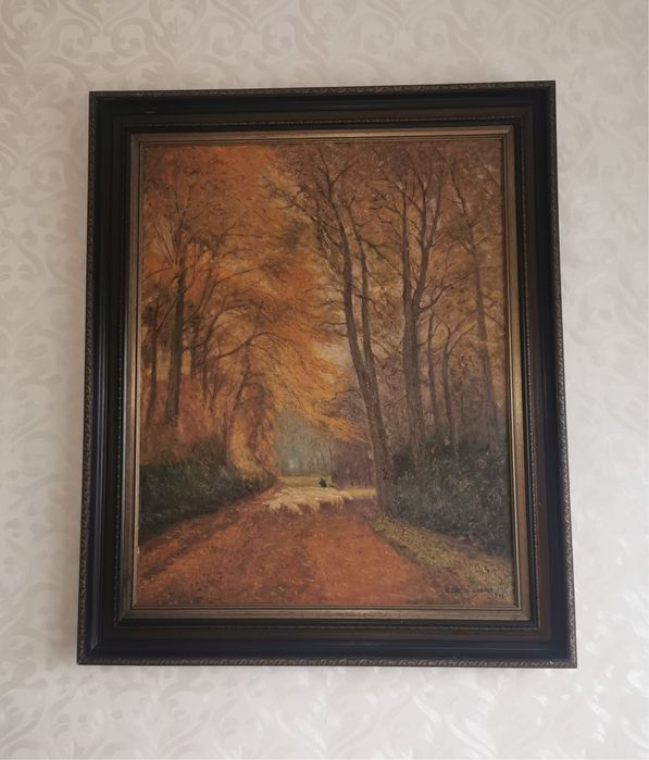 Антикварна картина на платно с маслени бои стил експресионизъм пейзаж