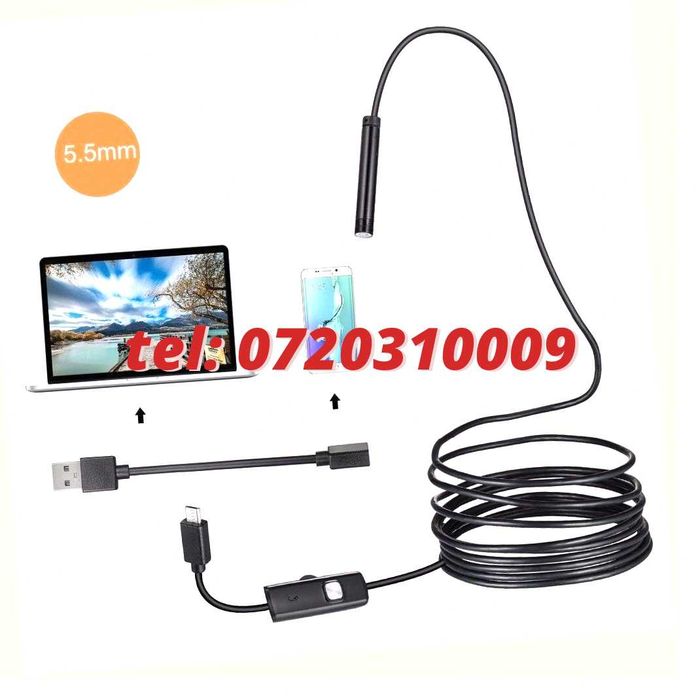 2 M Camera Video Endoscop / Boroscop , 6 Lumina Led Inspectii Tehnice / Instalatii Pentru Iluminare Si Montaj Pe Echipamente Compatibile