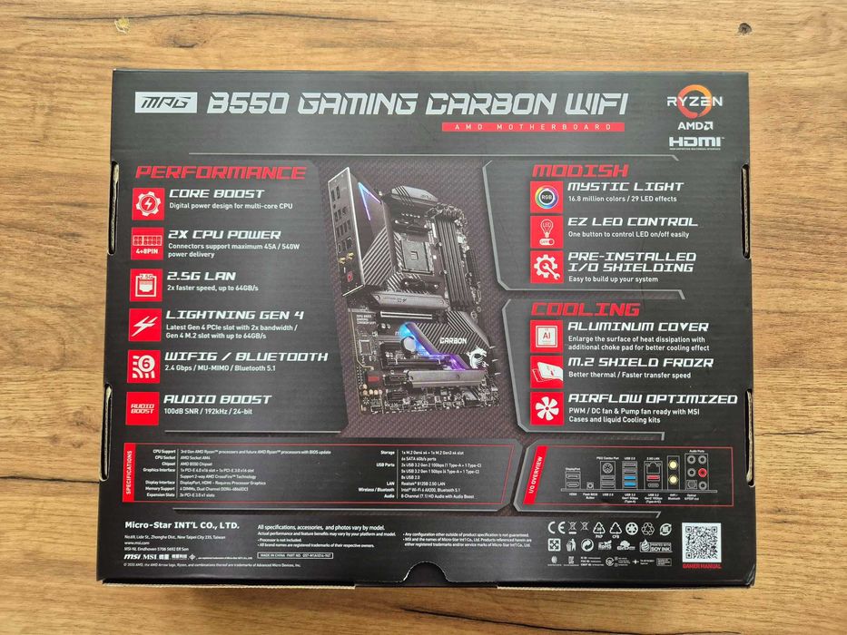 MSI MPG B550 Gaming Carbon WIFI AMD AM4 Motherboard Дъно за Ryzen процесори