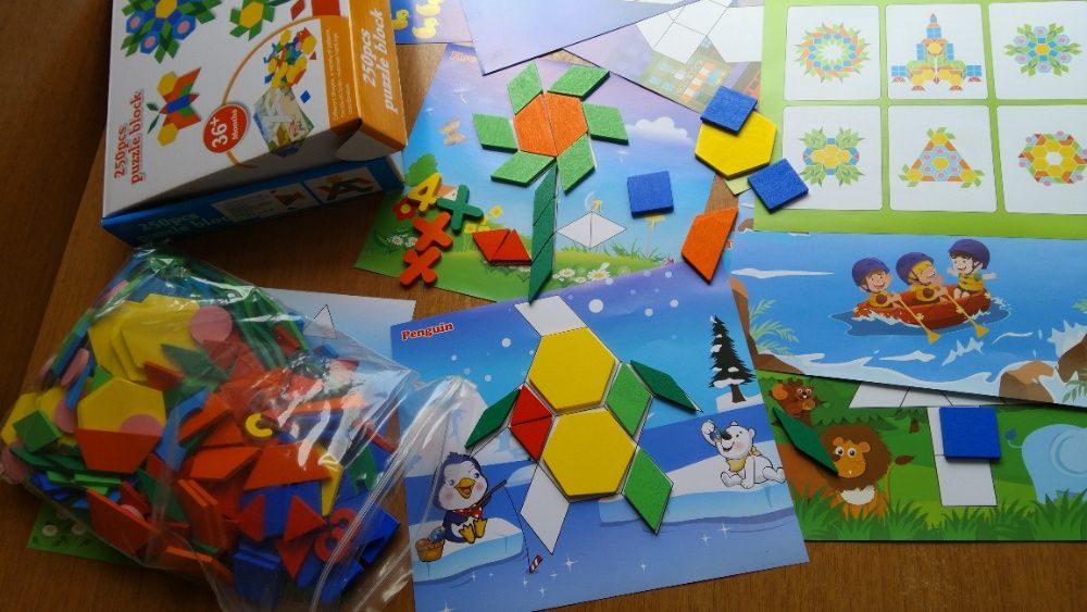 НАМАЛЕН! Нов дървен конструктор мозайка с 250 части строител + ШАБЛОНИ