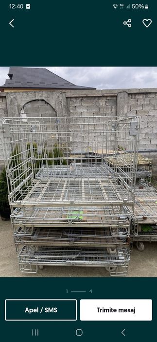 Boxpaleți metalice industriale pliabili cu podea  din tabla rezistenta