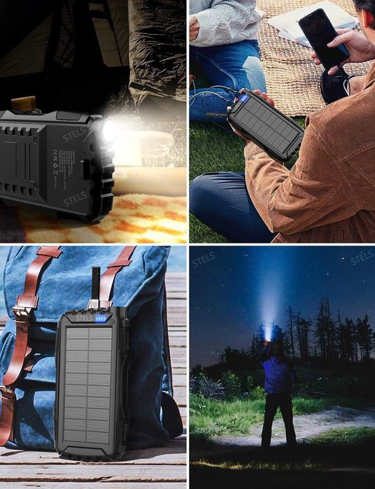 Преносима батерия STELS EnergyPlus 30K, 30000mAh, соларен панел, фенер