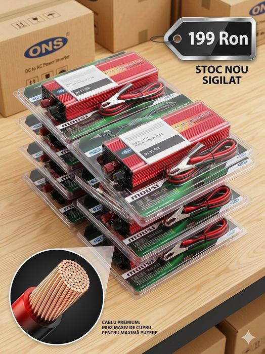 Convertor invertor 12/24 v la 220 v 199ron sigilate