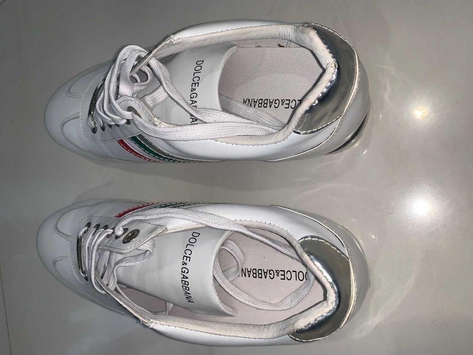 Оригинални мъжки кецове  D&G Dolce Gabbana бели с италиански ленти 45
