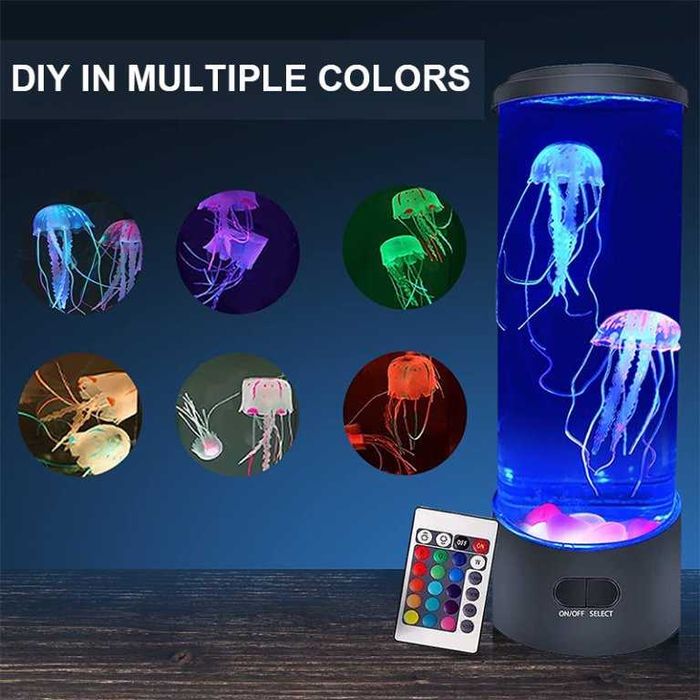 Нощна LED лампа аквариум с две медузи, 16 цвята