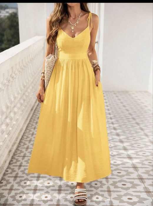 Дълга рокля горчица