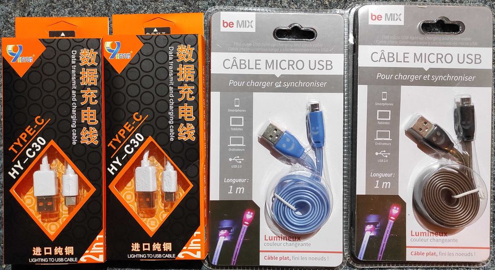 27 buc. cabluri USB mini, micro, typeC, iluminate, 200 RON !