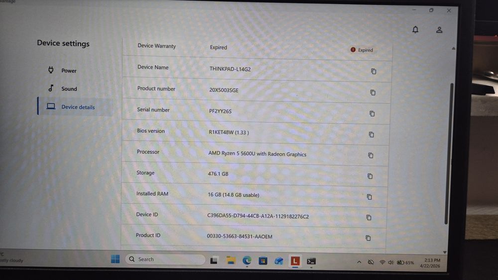 ThinkPad L14 Gen 2 | Ryzen 5 5600U | 16GB RAM | 512GB SSD | Baterie 94%