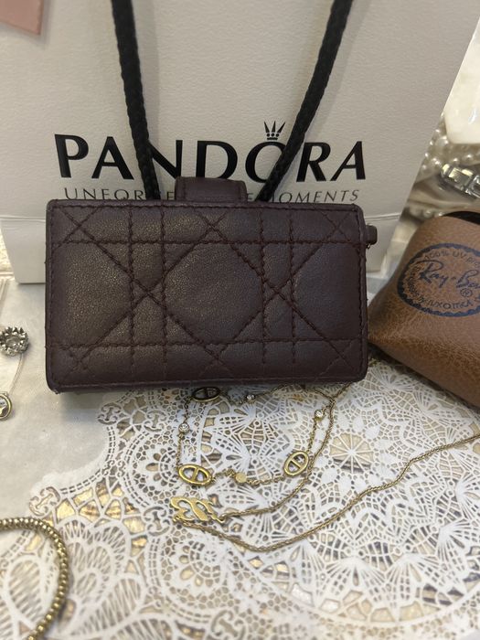 Dior Burgundy Cannage Leather Lady Dior Compact French Wallet.