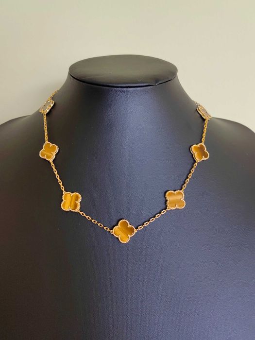 Златно дамско колие с 10 детелини от тигрово око, Van Cleef & Arpels