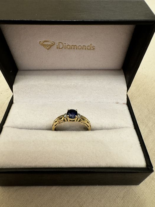 Inel logodna Aur 14 K cu Safir 0.50 ct, Diamante 0.02 ct