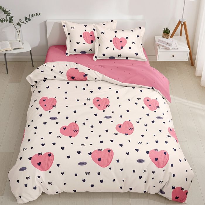 Lenjerie De Pat Maiden Xc115, Bumbac, 4 Piese, Cu Elastic, Alb, Roz