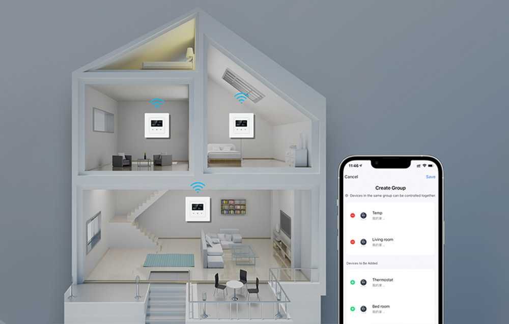 Termostat inteligent WiFi Miucda încălzire electrică pardoseală,programabil,compatibil Alexa Google Home,telecomandă aplicația Miucda/ Smart Life
