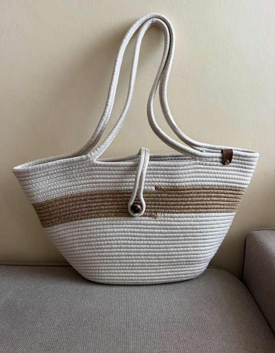 Geantă de plajă shopper din frânghie împletită / bumbac & iută