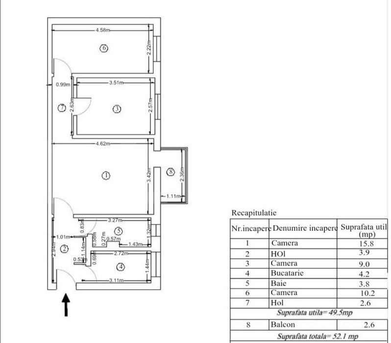 Apartament 3 camere, 50 mp, zona Craiovita Noua