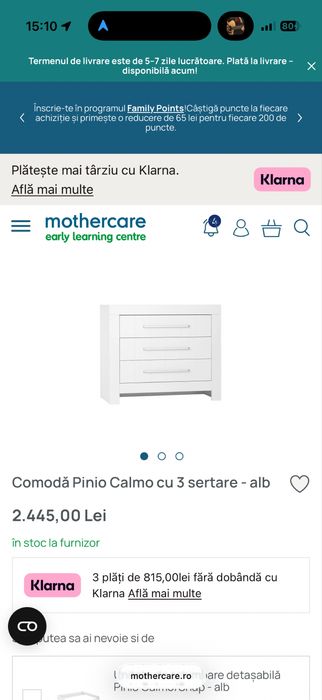 Comodă Pinio Calmo cu 3 sertare - alb
