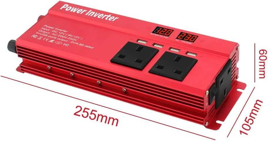 Преобразувател за ток/инвертор, от 12V на 220V, 2000W