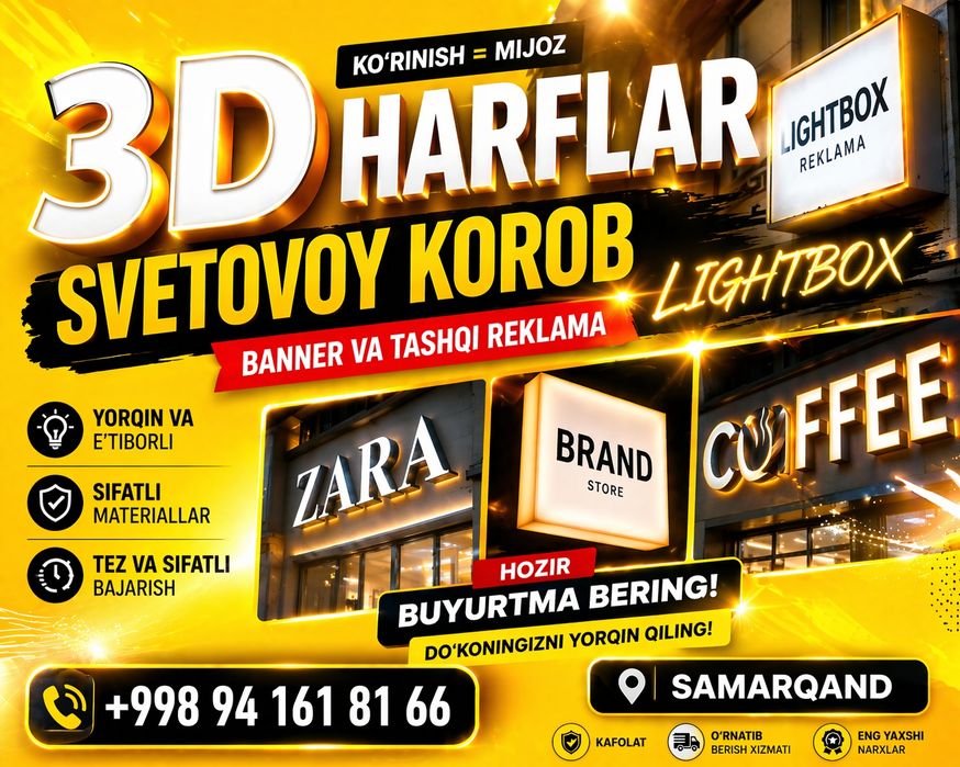 3D harflar | Svetovoy korob | Tashqi reklama xizmatlari