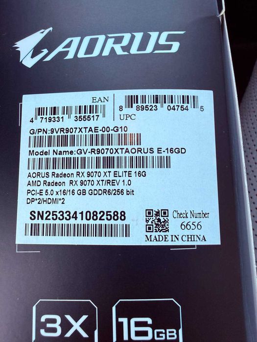 Gigabyte AORUS Radeon RX 9070 XT Elite 16G  16384 MB GDDR6