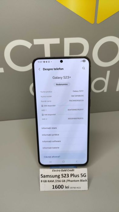 Samsung S23 Plus 5G 8GB RAM/256GB/Phantom Black ID760-AG2