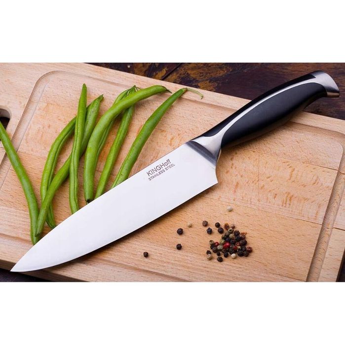 Set cutite Inox, 6 piese, suport patrat din lemn, maner ABS gri cu