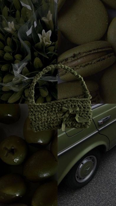 Geantă crochet handmade verde olive cu fundă
