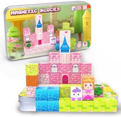 Нова детска играчка Мини магнитни блокчета 45 части с метална кутия за пътуване