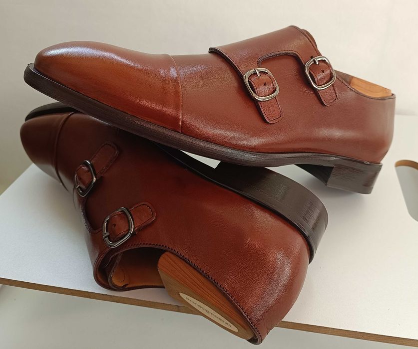 Pantofi de lux 40 monk lucrati manual Minelli NOI piele naturala