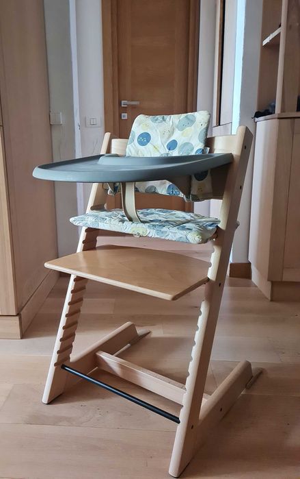 Pachet scaun de masa pentru copii Stokke Tripp Trapp®lemn fag cu Baby set, Tavita si Husa